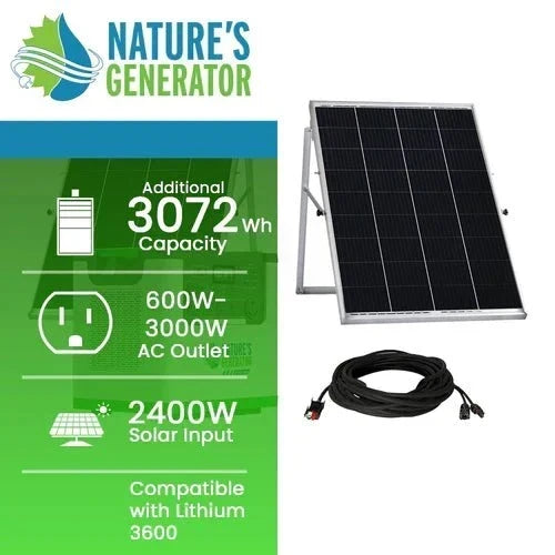 Natures Generator Lithium 3600 Solar Generator With 2 x 100W Monocrystalline Solar Panel