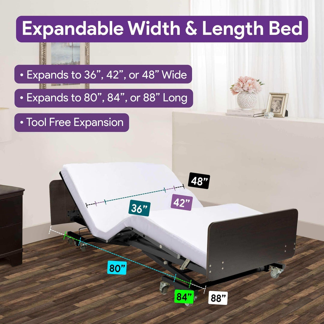 Ultra Low Expandable Width Electric Homecare Hospital Bed with Memory Foam Mattress