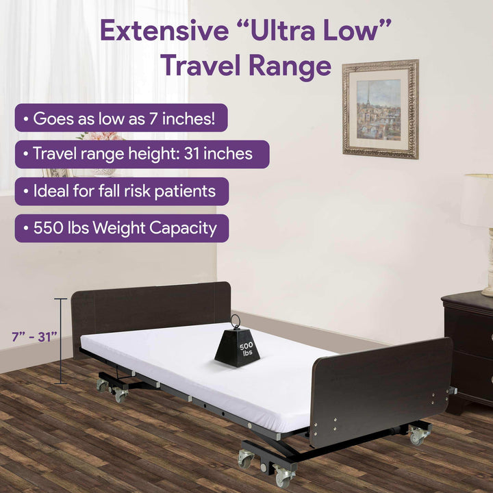 Ultra Low Expandable Width Electric Homecare Hospital Bed with Memory Foam Mattress